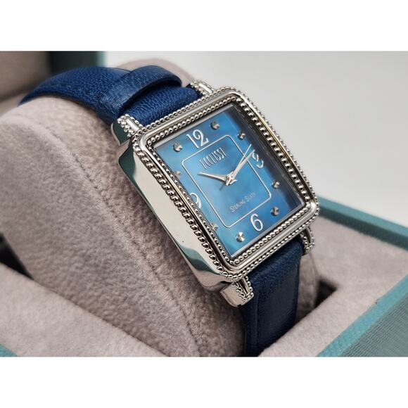 Ecclissi Sterling Silver 925 Mother Of Pearl Leather Band Tank Watch New Battery - Picture 4 of 15